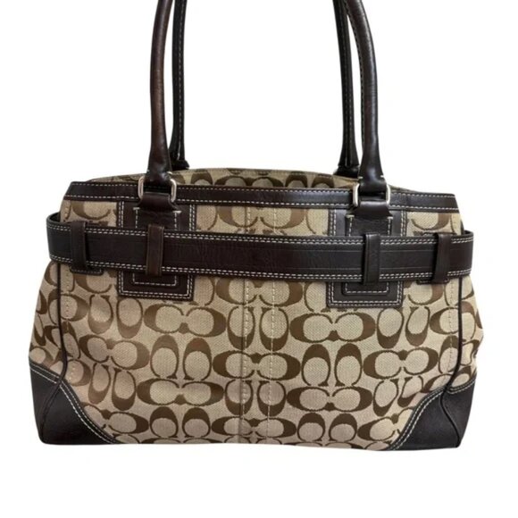 Coach Signature Hampton Canvas Jacquard Satchel Shoulder Bag Handbag Tote EUC - Picture 2 of 2